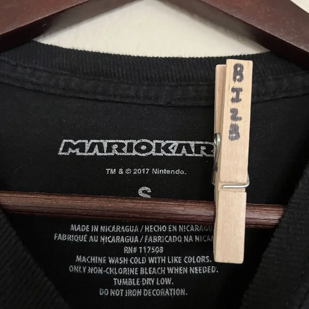 Mario Kart  Mens Long Sleeve Crew Neck Black Checkered Sleeve T Shirt SZ S - Picture 2 of 6